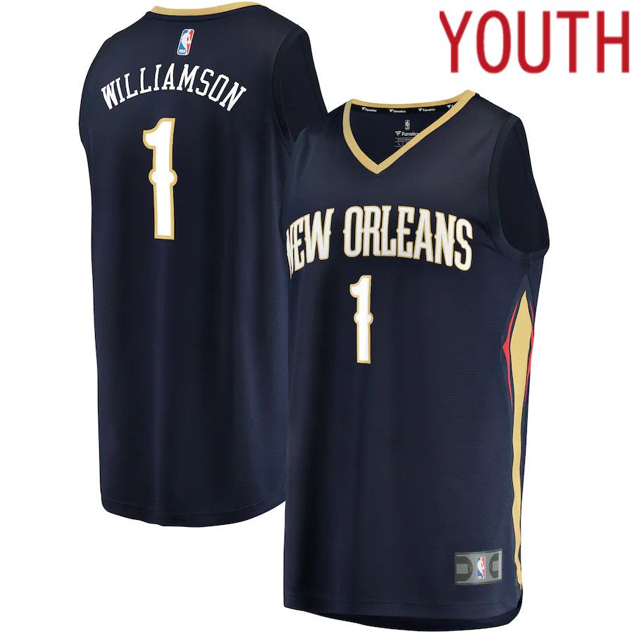 Youth New Orleans Pelicans #1 Zion Williamson Fanatics Branded Navy Icon Edition Replica Fast Break NBA Jersey